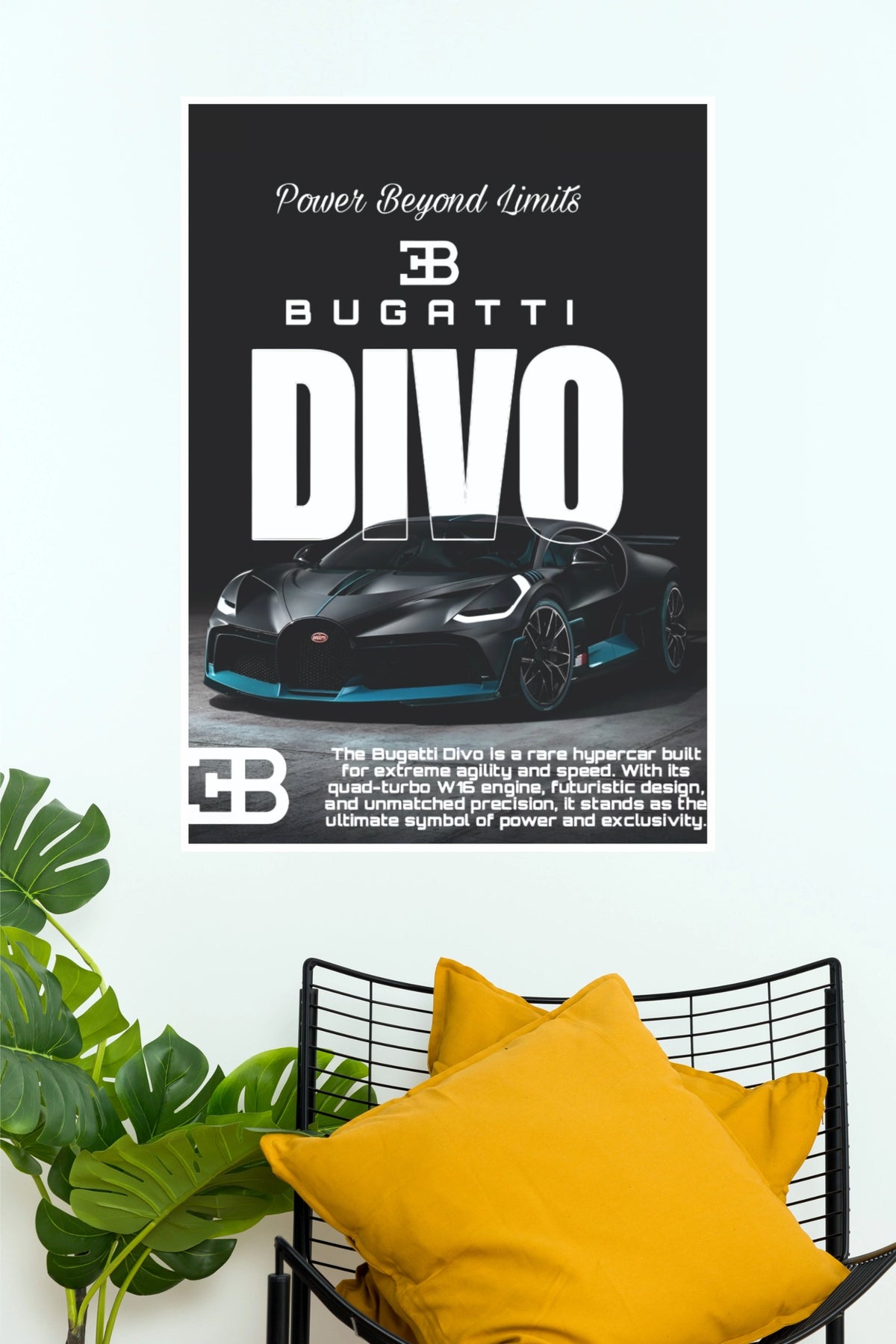 Bugatti Divo Power Beyond Limits Hypercar Poster | Luxury Car Wall Art (Car Posters)