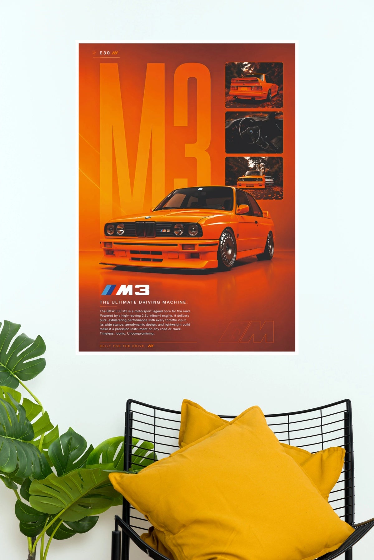 BMW E30 M3 Orange Edition Sports Car Poster | JDM Wall Art (Car Posters)