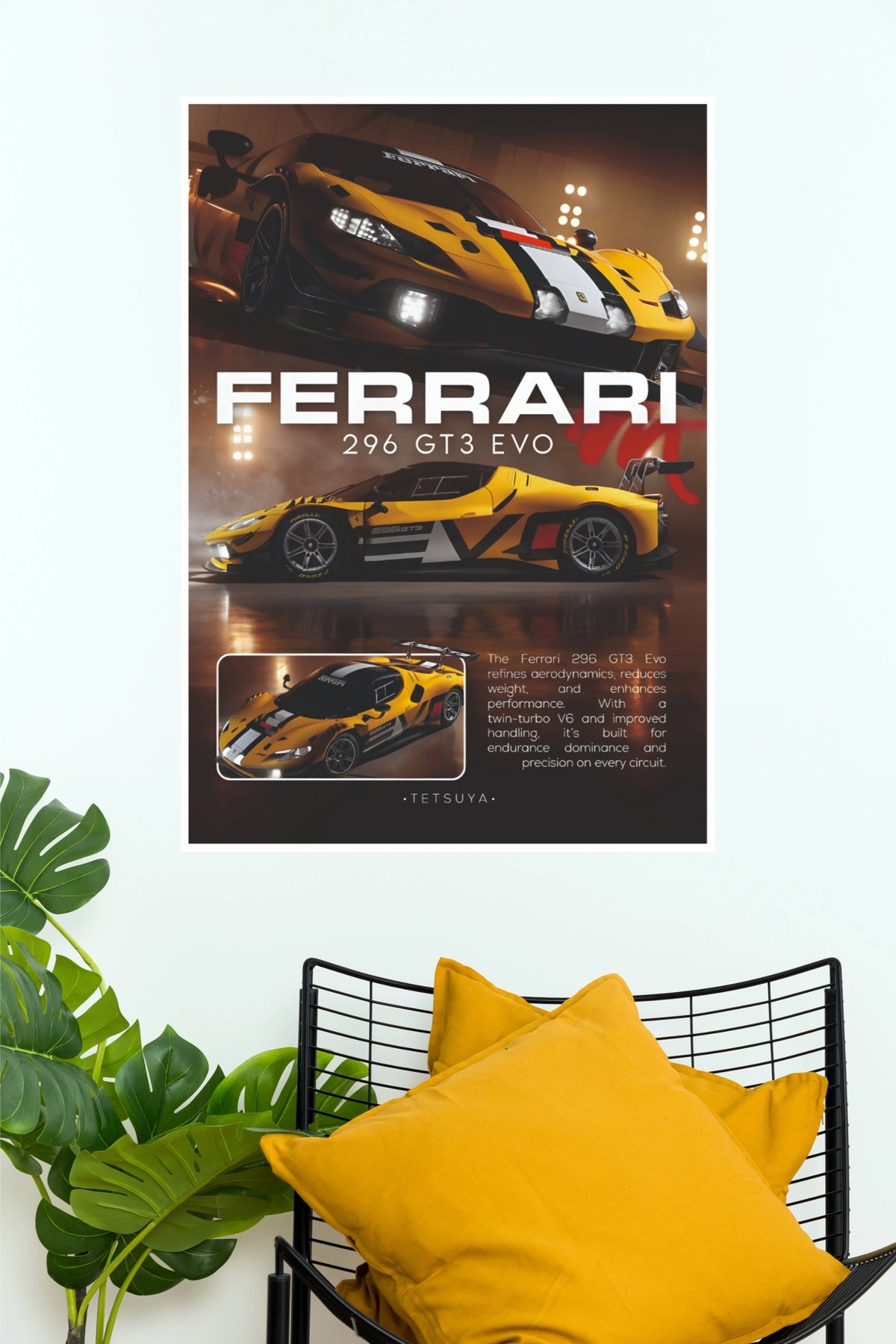 Ferrari 296 GT3 Evo Specification Edition Poster | Race Car Wall Art (Car Posters)