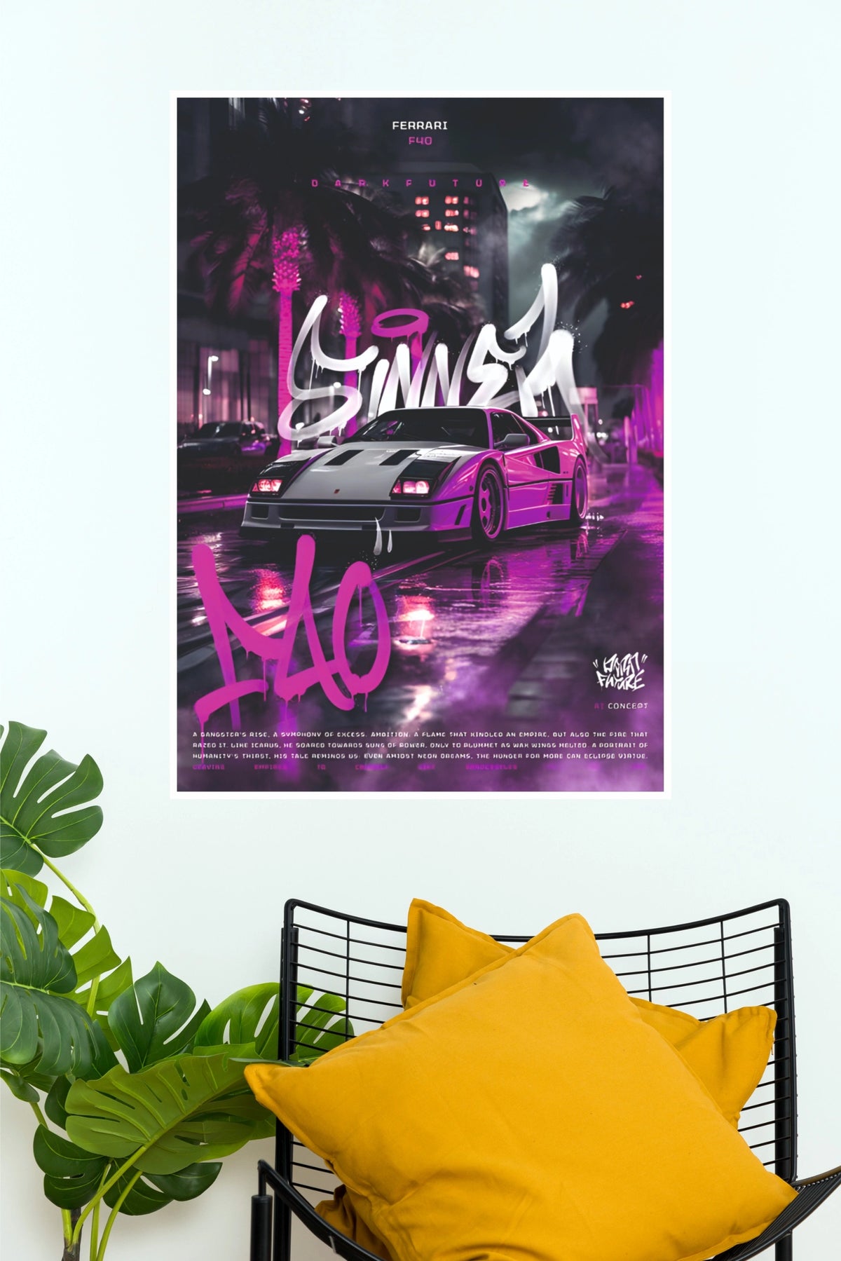 Ferrari F40 Neon/Night Streetwear Edition Poster | Sports Car Wall Art (Car Posters)