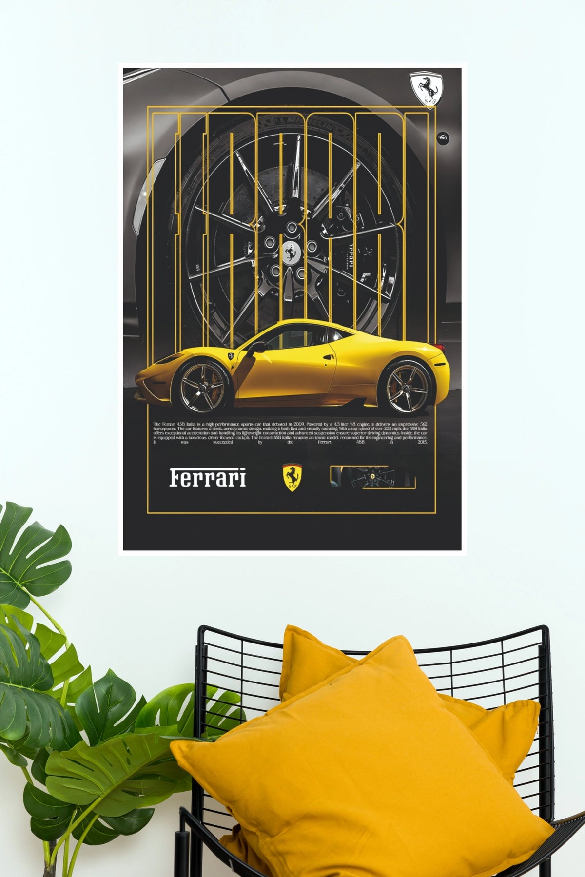Ferrari Yellow Sports Car Poster – Luxury Supercar Wall Art  (Car Posters)
