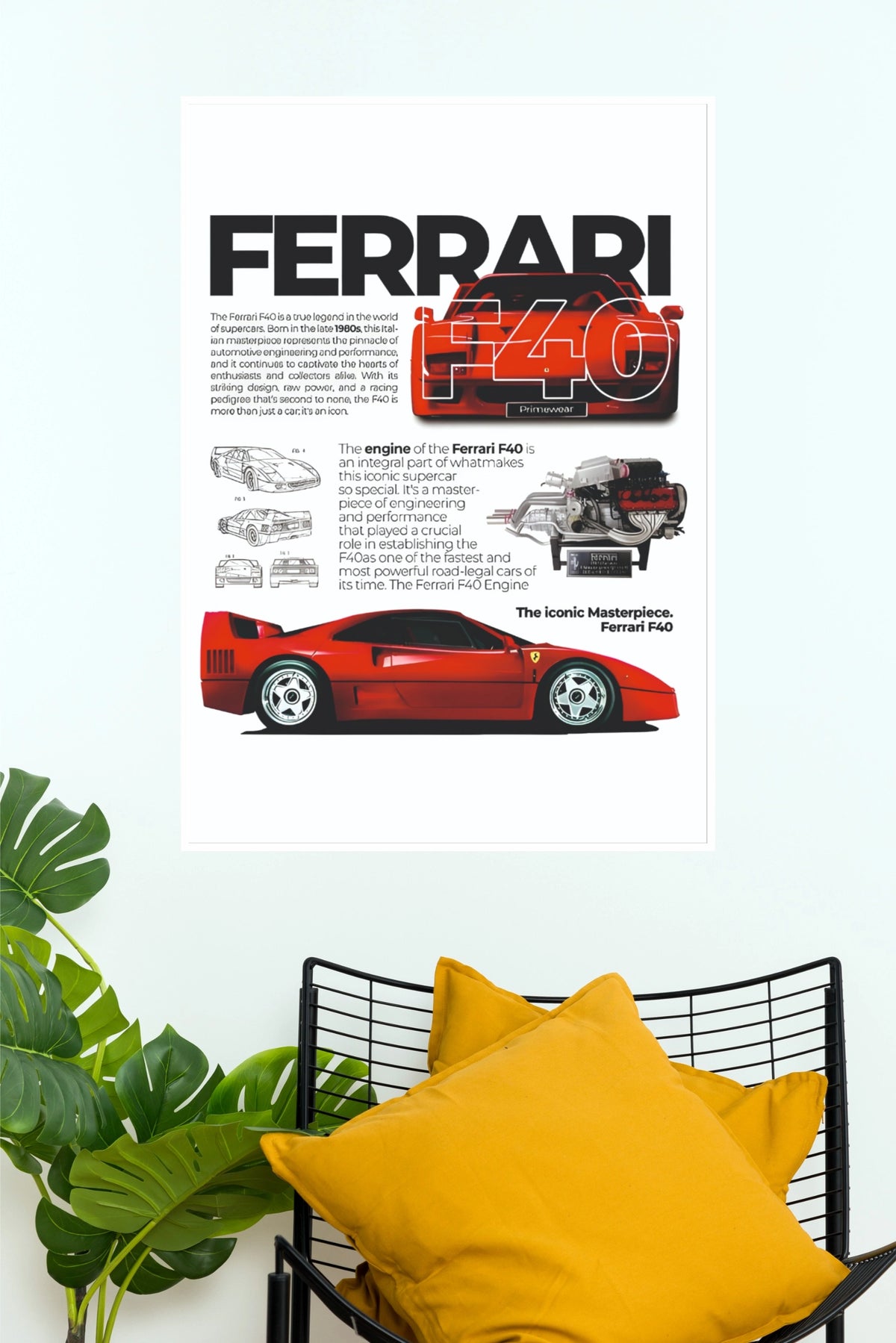 Ferrari F40 Red Sports Car Poster – Classic Supercar Wall Art (Car Posters)