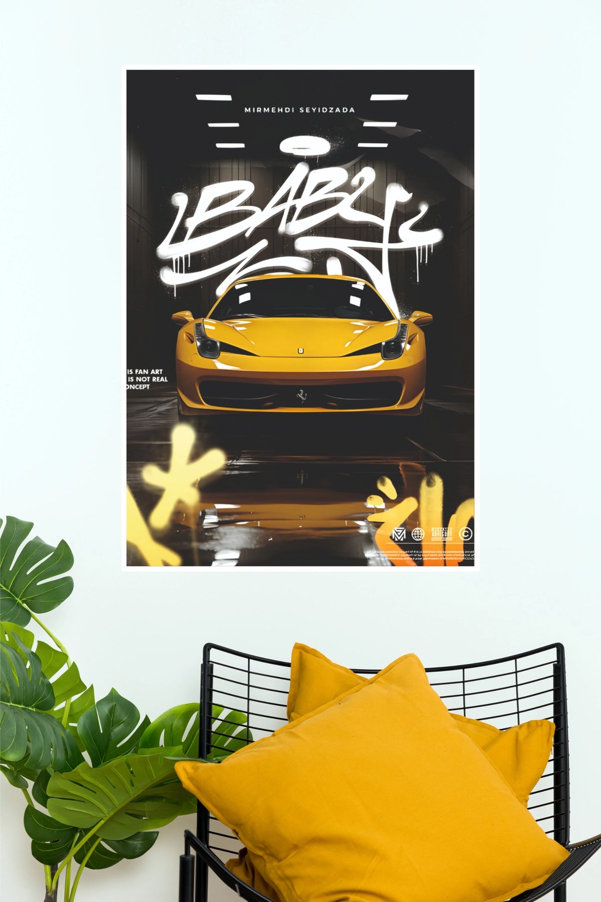 Yellow Ferrari 458 Italia Graffiti Style Paper Poster  (Car Posters)