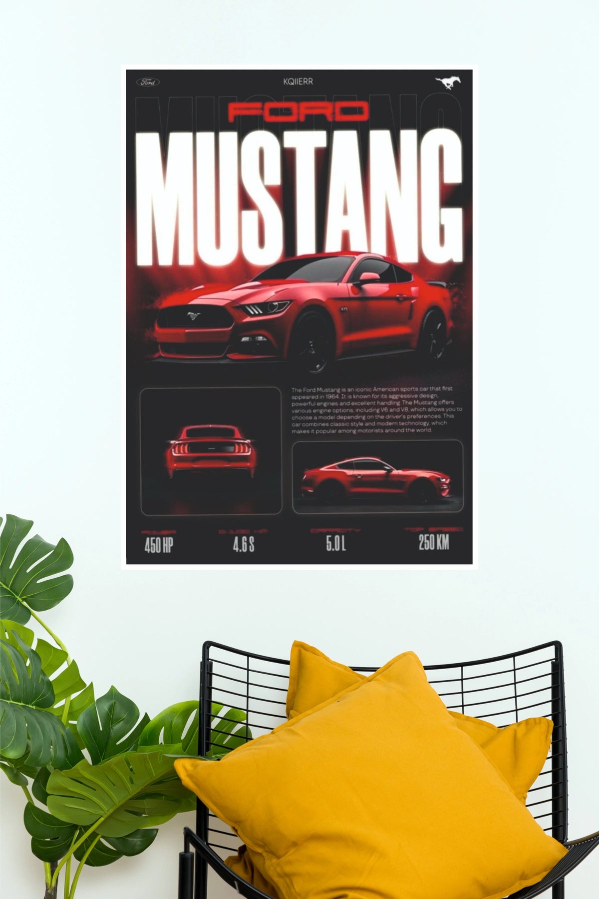 Ford Mustang Sixth Generation Red Sports Car Wall Art Poster (Car Posters)