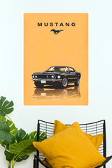 Ford Mustang Mach 1 Black Classic Car Yellow Background Wall Art Poster  (Car Posters)