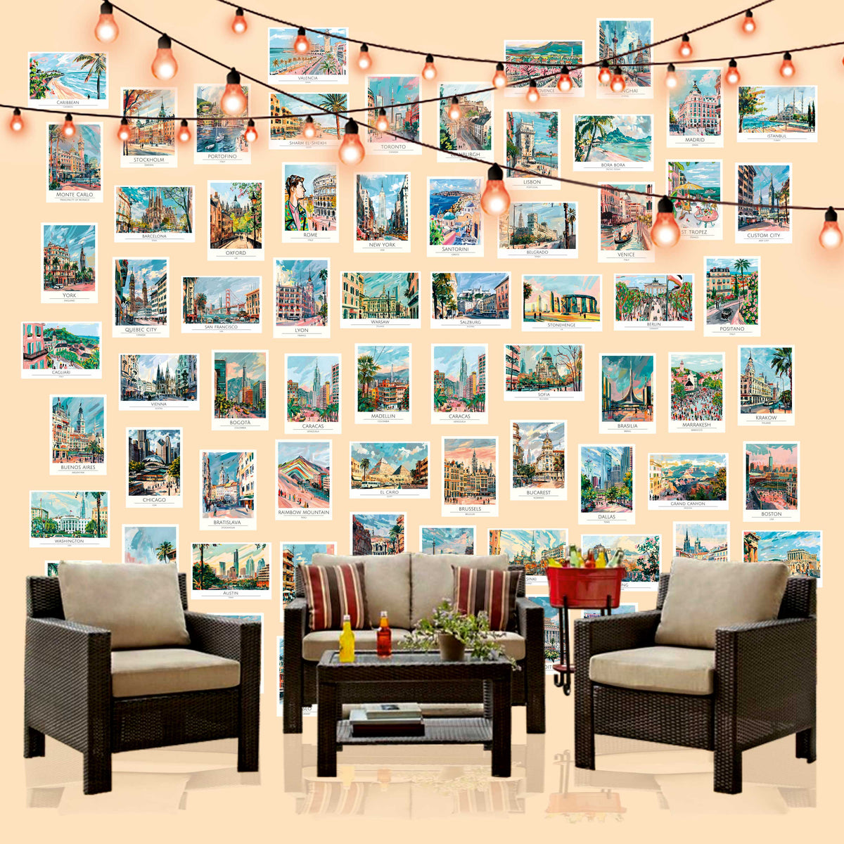 Piece Retro Travel Wall Art Collection | Super 60 Posters Set