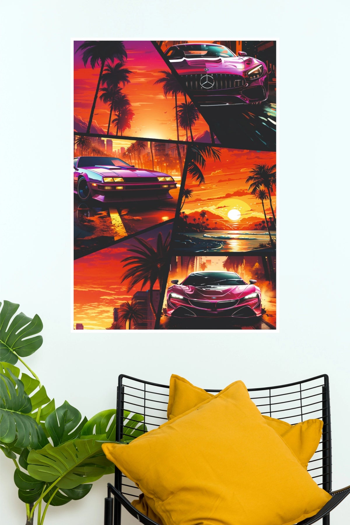 GTA 6 Style Sunset Vibe Supercars Collage Wall Art Poster (Car Posters)