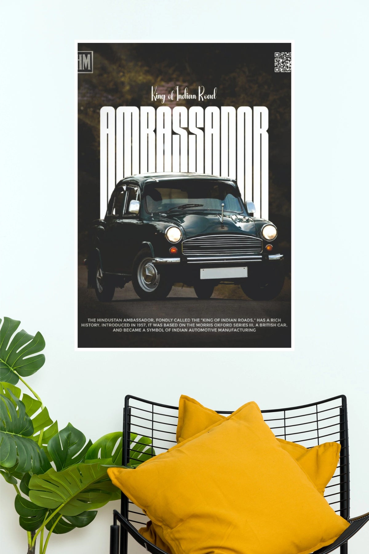 Hindustan Ambassador King of Indian Road Edition Poster | Classic Car Wall Art (Car Posters)