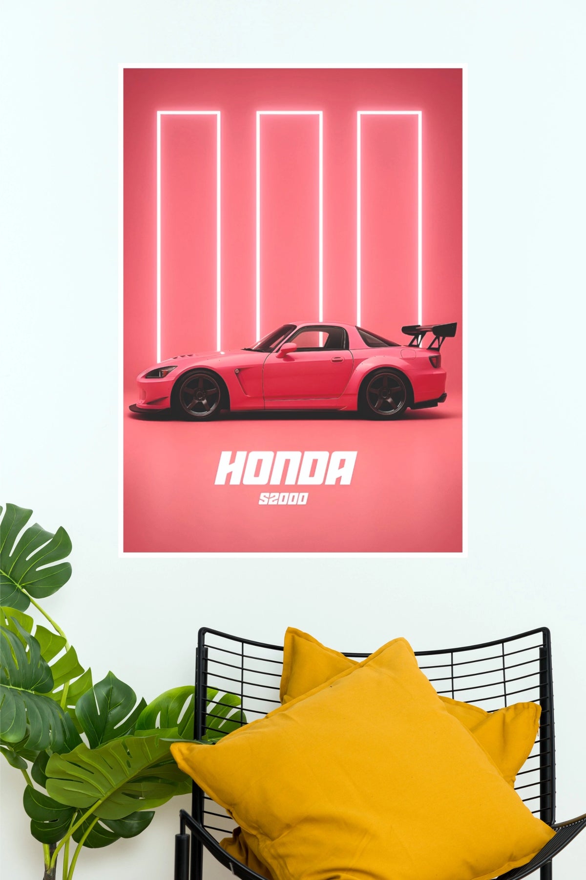 Honda S2000 Pink Neon Minimalist Poster – JDM Sports Car Wall Art for Garage, Bedroom & Man Cave Decor (Car Posters)