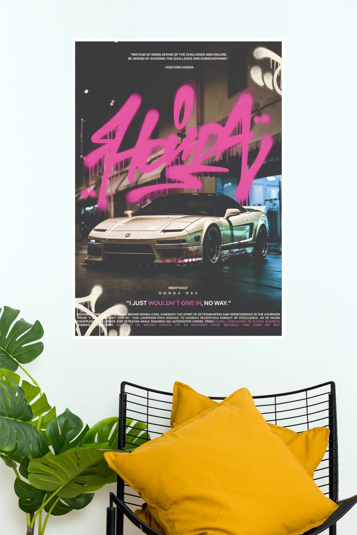 Honda NSX Street Style Graffiti Poster – Soichiro Honda Quote JDM Wall Art for Garage, Bedroom & Man Cave Decor  (Car Posters)