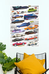 Iconic TV & Movie Famous Cars Collection Poster – Retro Pop Culture Vehicles Wall Art for Garage, Gamer Room & Man Cave Decor (Car Posters)