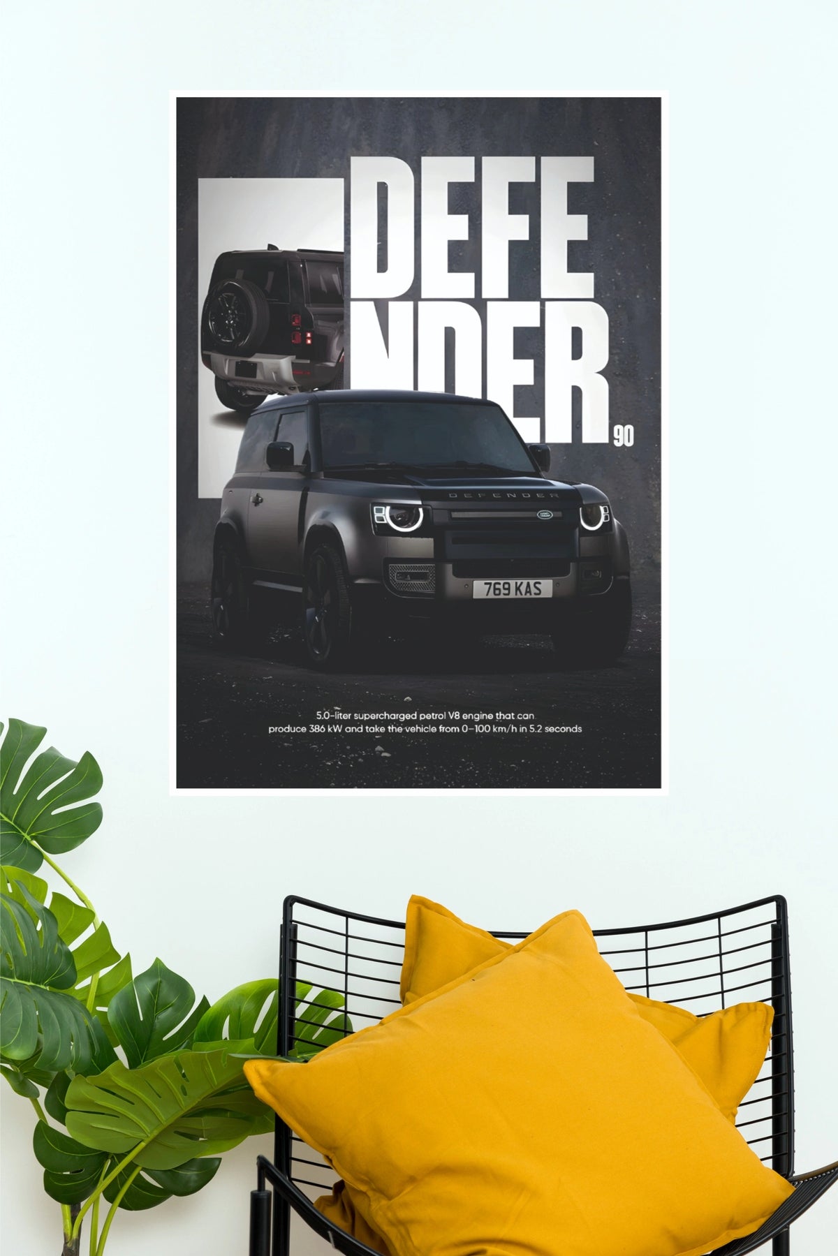 Land Rover Defender 90 Matte Black Spec Sheet Poster – Modern V8 4x4 Off-Road Wall Art for Garage, Cabin & Man Cave Decor (Car Posters)