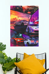 Multi-Car Supercar & Gaming Collage Poster – Comic Style Synthwave Automotive Wall Art for Gamer Room, Bedroom & Man Cave Decor (Car Posters)