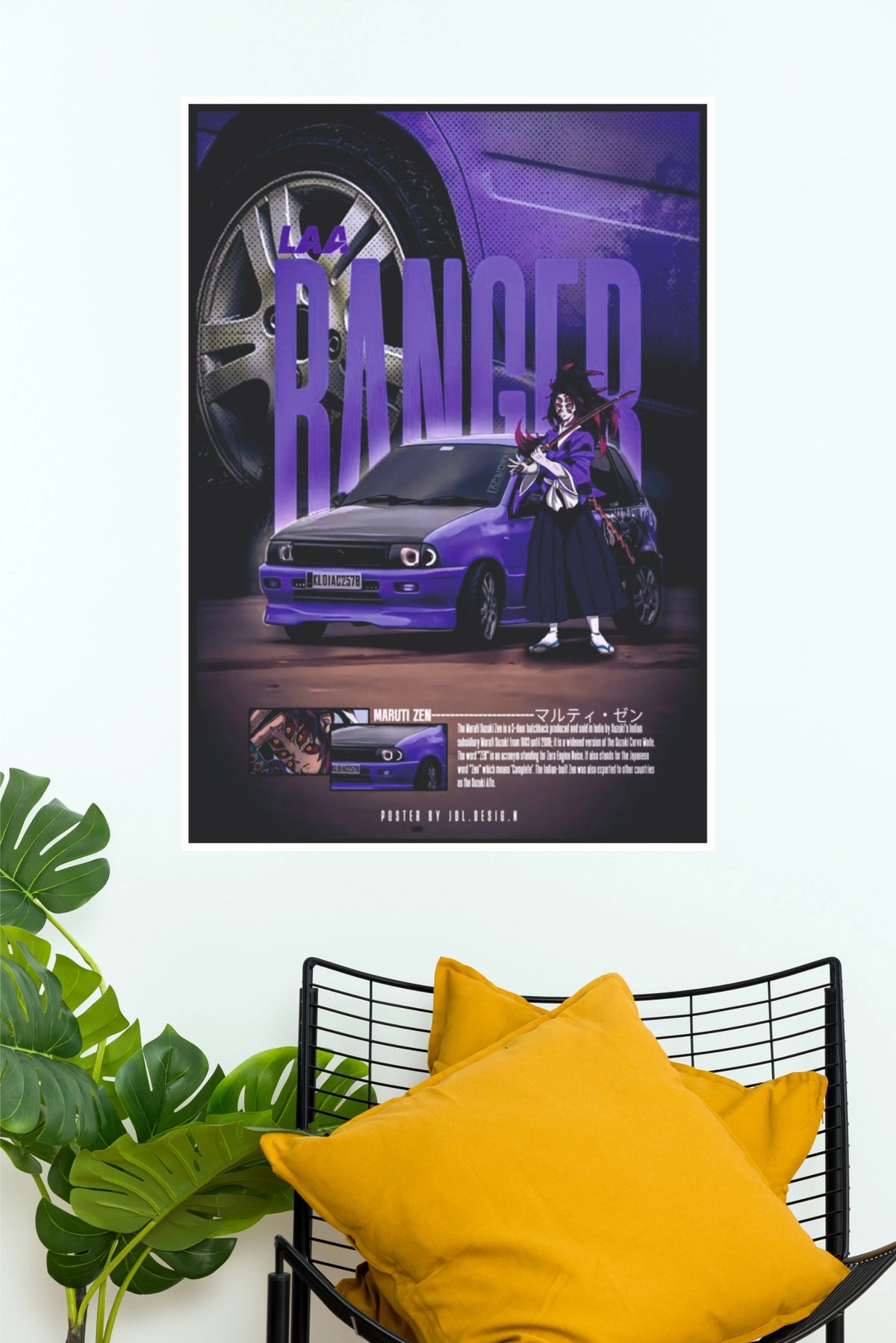 Custom Purple Maruti Suzuki Zen Anime Edition Poster – Modified JDM Style Hatchback Wall Art for Gamer Room, Bedroom & Man Cave Decor (Car Posters)