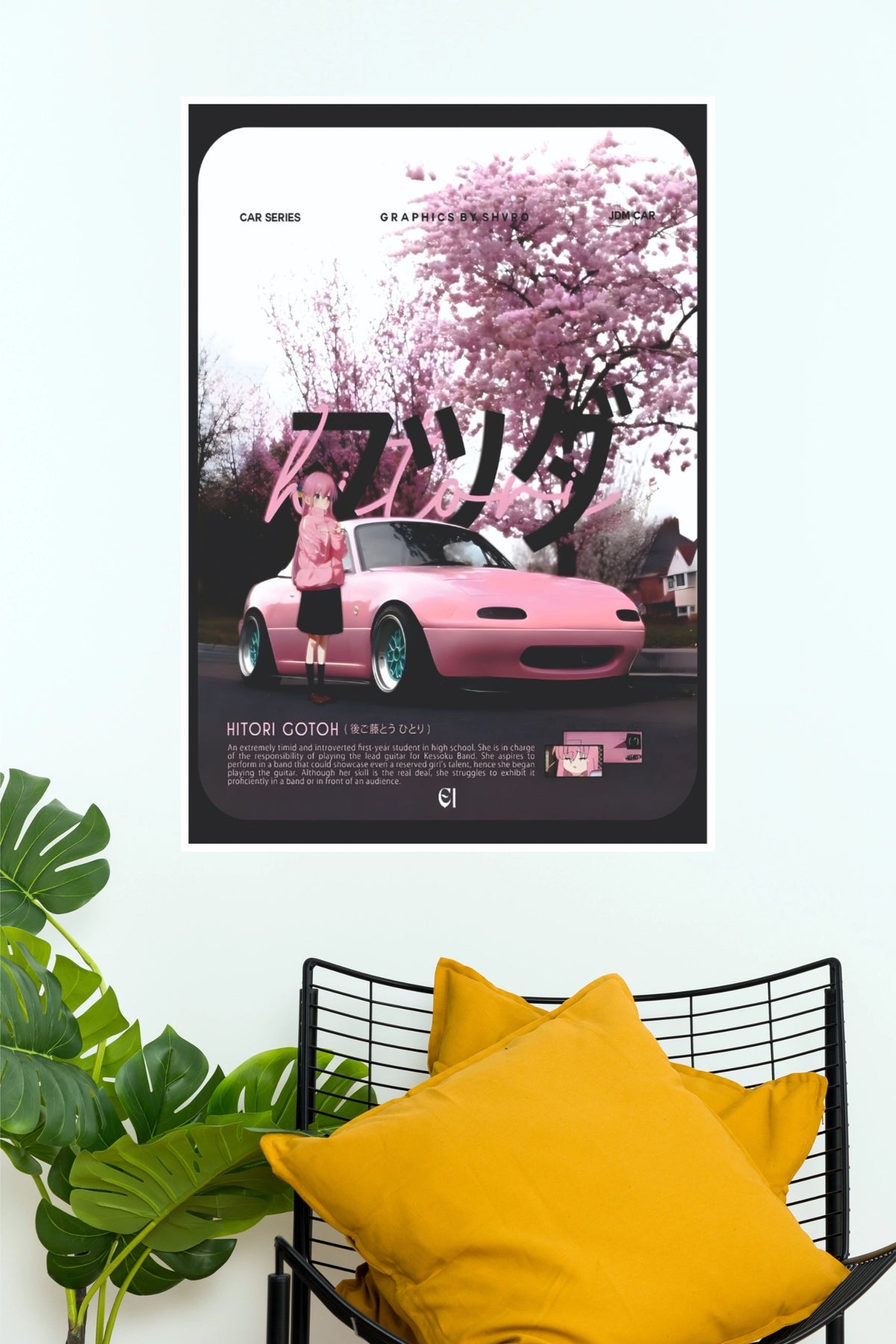 Pink Mazda MX-5 Miata Anime Cherry Blossom Poster – JDM Hitori Gotoh Wall Art for Bedroom, Gamer Room & Office Decor (Car Posters)