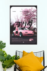 Pink Mazda MX-5 Miata Anime Cherry Blossom Poster – JDM Hitori Gotoh Wall Art for Bedroom, Gamer Room & Office Decor (Car Posters)