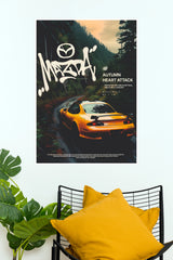 Yellow Mazda RX-7 FD Touge Drift Graffiti Poster – JDM Rotary Sports Car Wall Art for Gamer Room, Office & Man Cave Decor (Car Posters)