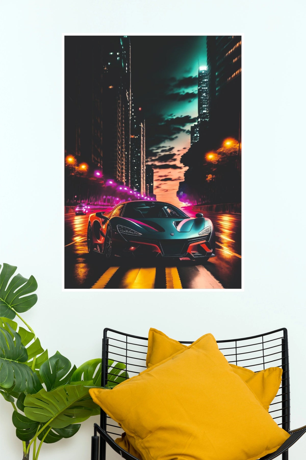 McLaren 720S Cyberpunk City Skyline Poster – Modern Exotic Supercar Synthwave Wall Art for Gamer Room, Bedroom & Man Cave Decor (Car Posters)