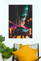 McLaren 720S Cyberpunk City Skyline Poster – Modern Exotic Supercar Synthwave Wall Art for Gamer Room, Bedroom & Man Cave Decor (Car Posters)