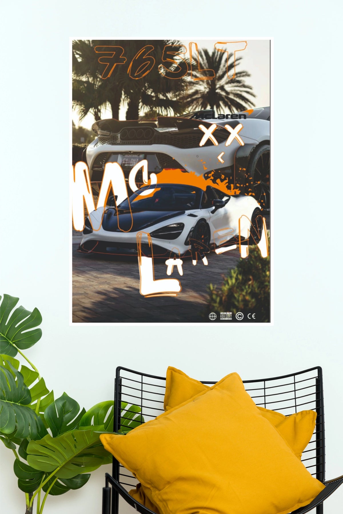 McLaren 765LT White Supercar Graffiti Poster – Modern Streetwear Aesthetic Hypercar Wall Art for Gamer Room, Bedroom & Man Cave Decor (Car Posters)
