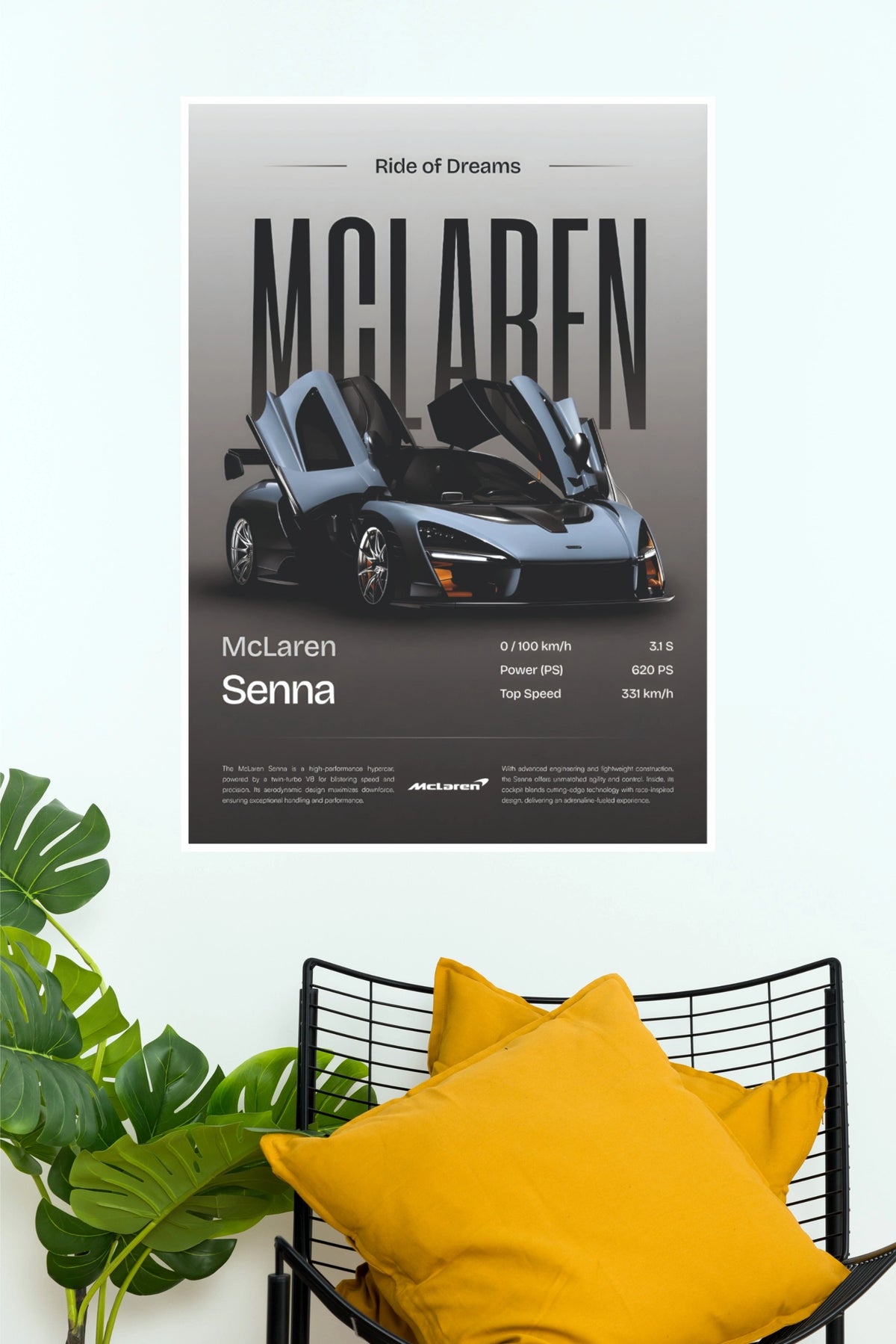 McLaren Senna Technical Spec Sheet Poster – Minimalist Hypercar Wall Art for Office, Garage & Man Cave Decor (Car Posters)