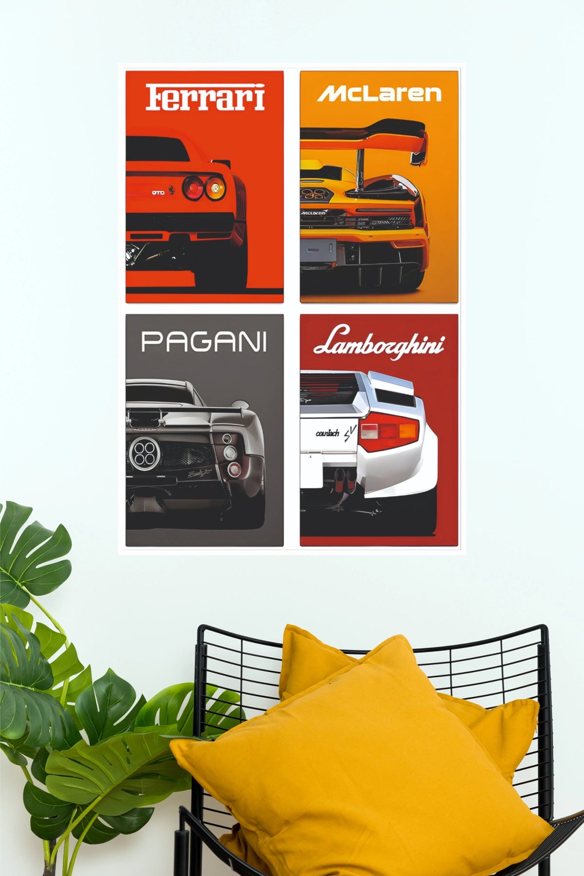Exotic Supercar Grid Poster – Ferrari 288 GTO, McLaren Senna, Pagani Zonda & Lamborghini Countach Wall Art for Office, Gamer Room & Man Cave Decor  (Car Posters)