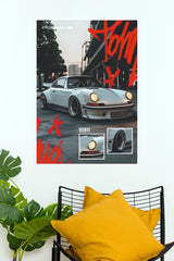 Porsche 911 Classic Widebody Red Graffiti Poster – Vintage Modern German Sports Car Streetwear Wall Art for Gamer Room, Office & Man Cave Decor (Car Posters)