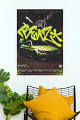 Mercedes-AMG C63 S Coupe "Slime Season" Lime Green Graffiti Poster – Urban German Performance Car Wall Art for Gamer Room, Bedroom & Man Cave Decor  (Car Posters)