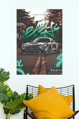 Mercedes-AMG GT Black Series Teal Graffiti Poster – Widebody German Supercar Street Art Print for Gamer Room, Bedroom & Man Cave Decor (Car Posters)