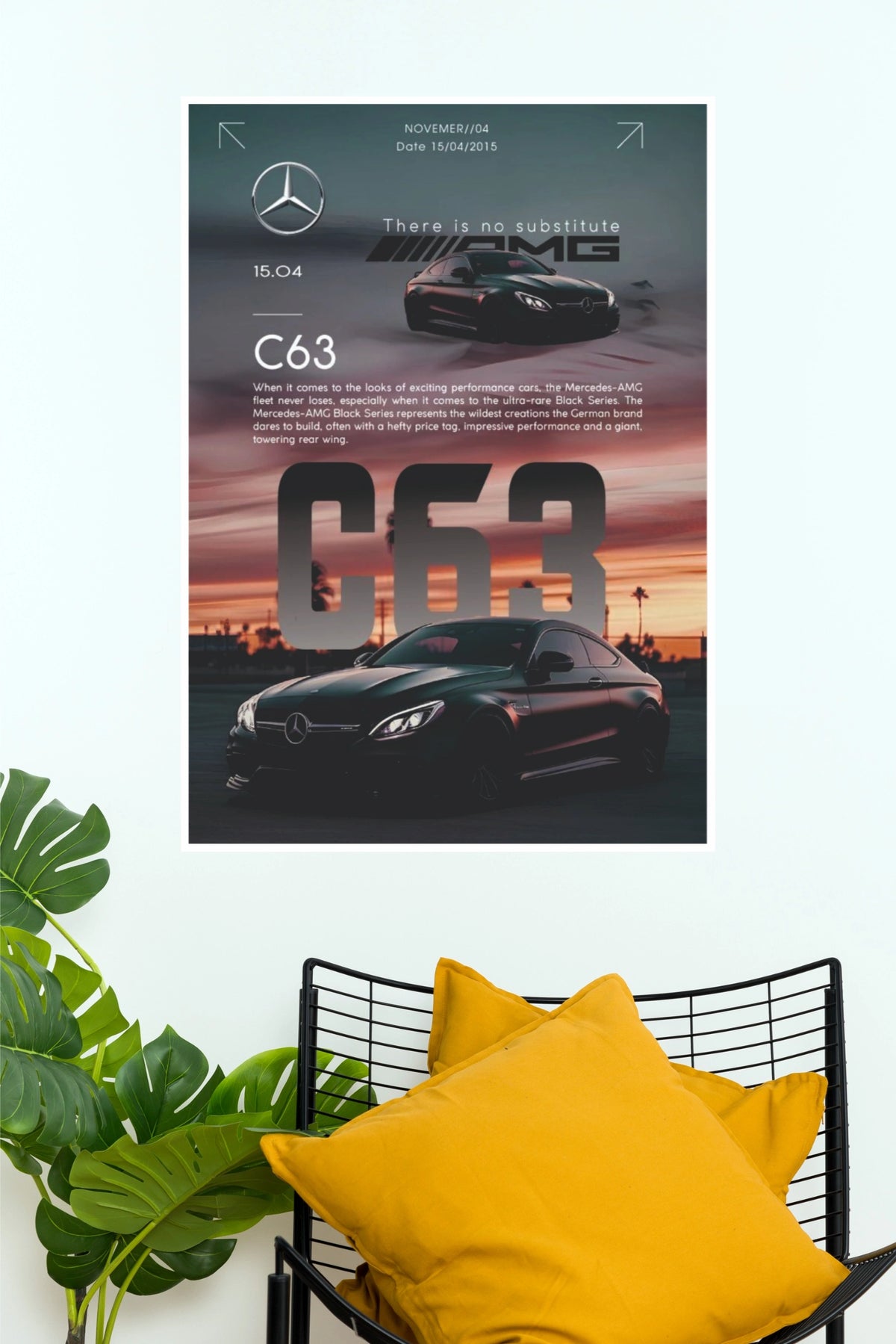 Mercedes-AMG C63 Sunset Aesthetic Technical Spec Poster – Dark Edition German Performance Coupe Wall Art for Office, Gamer Room & Man Cave Decor (Car Posters)