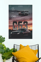 Mercedes-AMG C63 Sunset Aesthetic Technical Spec Poster – Dark Edition German Performance Coupe Wall Art for Office, Gamer Room & Man Cave Decor (Car Posters)