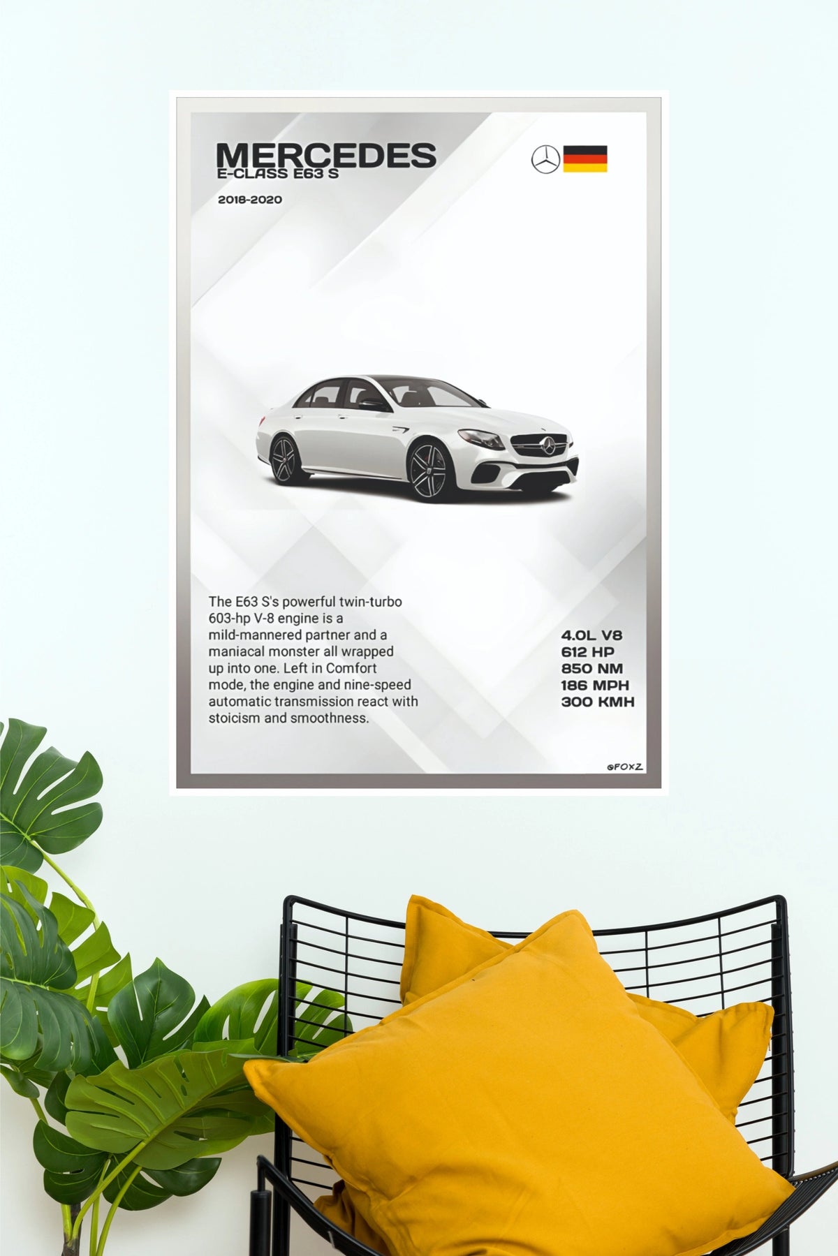 Mercedes-AMG E-Class E63 S W213 Technical Spec Sheet Poster – Minimalist German Performance Sedan Wall Art for Office, Garage & Man Cave Decor (Car Posters)