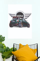 Modern British Racing Green MINI Cooper John Cooper Works Hatch Poster – Minimalist Vector Wall Art for Gamer Room, Bedroom & Man Cave Decor (Car Posters)