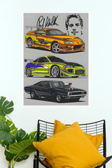 Fast & Furious Tribute Supra Eclipse Charger Poster – Paul Walker Movie Legacy Vector Wall Art for Gamer Room, Bedroom & Man Cave Decor (Car Posters)