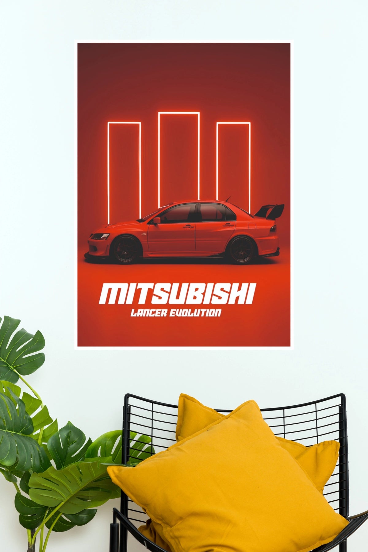 Red Mitsubishi Lancer Evolution Neon Studio Poster – Japanese JDM Legend Rally Wall Art for Gamer Room, Bedroom & Man Cave Decor (Car Posters)