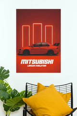 Red Mitsubishi Lancer Evolution Neon Studio Poster – Japanese JDM Legend Rally Wall Art for Gamer Room, Bedroom & Man Cave Decor (Car Posters)