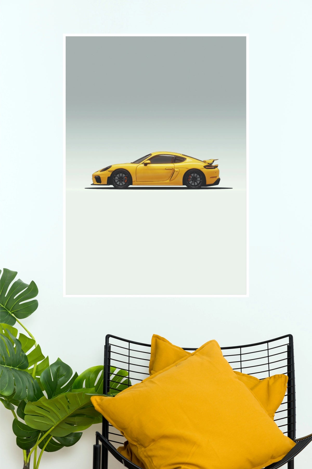 Yellow Porsche 718 Cayman GT4 Minimalist Poster (Car Posters)