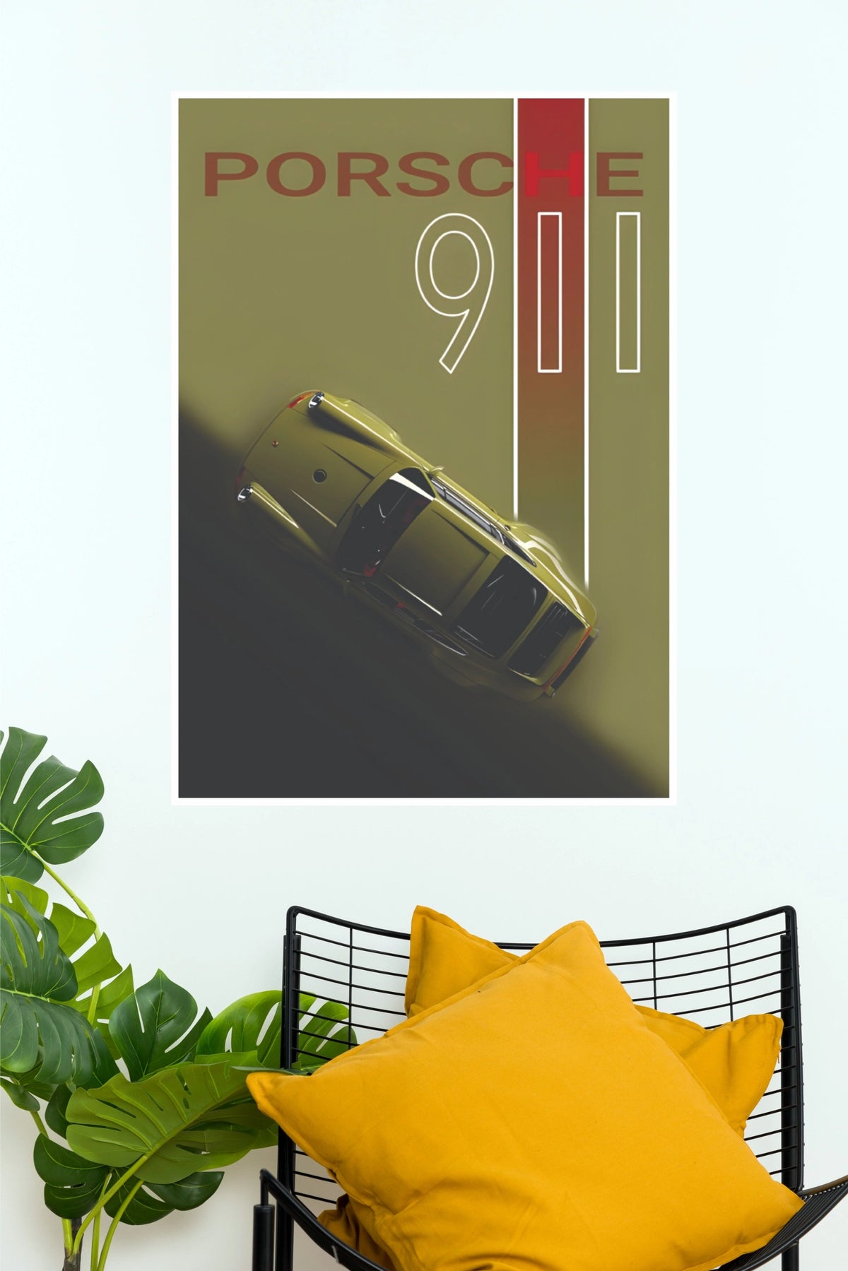Classic Porsche 911 Olive Green Overhead Poster (Car Posters)