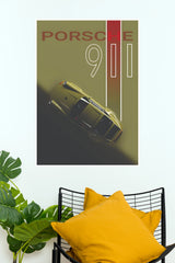 Classic Porsche 911 Olive Green Overhead Poster (Car Posters)