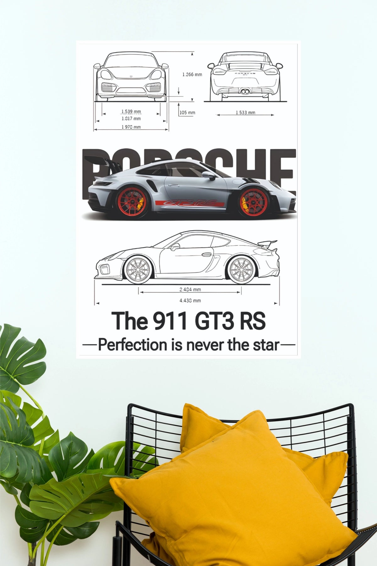 Porsche 911 GT3 RS Blueprint Poster (Car Posters)
