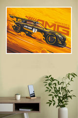 "Mercedes-AMG GT3 Yellow Drift" Dynamic Race Car Wall Poster (Car Posters)
