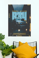 Nissan Skyline GT-R R34 Cyberpunk Car Poster | JDM Automotive Wall Art  (Car Posters)