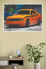"Dodge Challenger R/T Go Mango" Urban Graffiti Wall Poster (Car Posters)