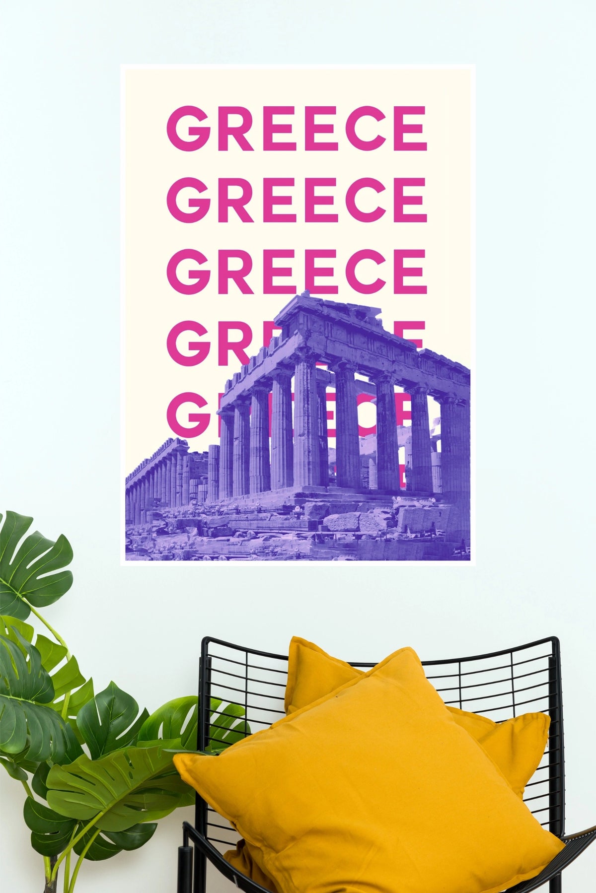 Retro Pink & Purple Greece Parthenon Typographic Paper Poster Print (5x7) (City Posters)