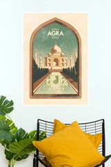 Agra Taj Mahal Vintage Travel Arch Paper Poster (City Posters)