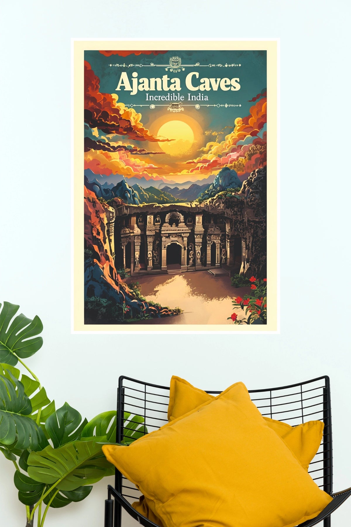 Ajanta Caves "Incredible India" Vintage Travel Paper Poster  (City Posters)