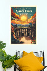 Ajanta Caves "Incredible India" Vintage Travel Paper Poster  (City Posters)