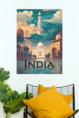 India Taj Mahal & Minaret Reflections Travel Paper Poster (City Posters)
