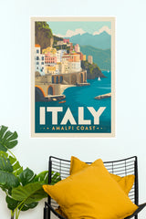 Italy Amalfi Coast Cliffside Village & Mediterranean Sea Travel Paper Poster (City Posters)
