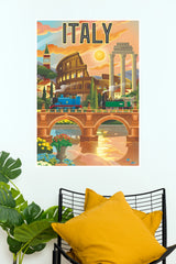 Italy Colosseum Roman Forum & Steam Trains Vintage Travel Paper Poster (City Posters)